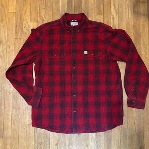 Carhartt Mens Button Up Down LS Long Sleeves Flannel Shirt Red larger